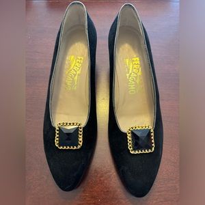 Salvatore Ferragamo Black Wedges with Gold Accents